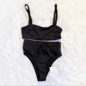 GOOD AMERICAN BIKINI SET SHAPELIFTER TANK BRA TOP WAIST FRAMER BOTTOM BLACK